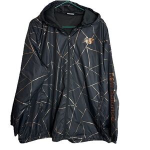 New Balance Womens Hooded Jacket Full Zip Windbreaker  Black Rose Gold 3X EUC